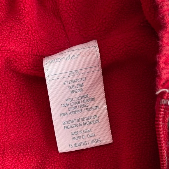 Wonder Kids 18M lined Christmas sweater. Zip up, very thick unisex red green - Picture 4 of 7